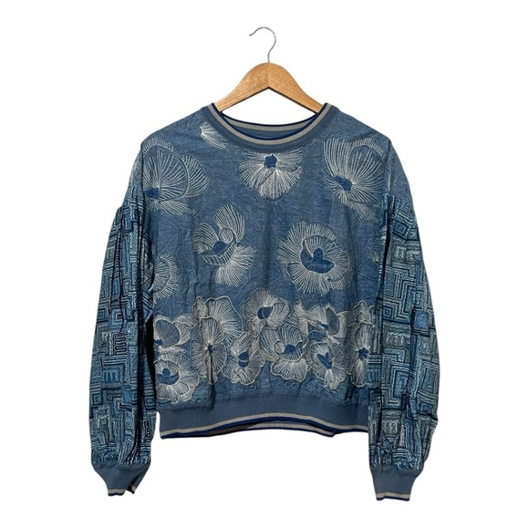 Conditions Apply Women's Embroidered Top Size Medium Blue Long Sleeves - Picture 2 of 5